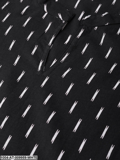 Women Black & White Cotton Straight Abstract Printed Kurta