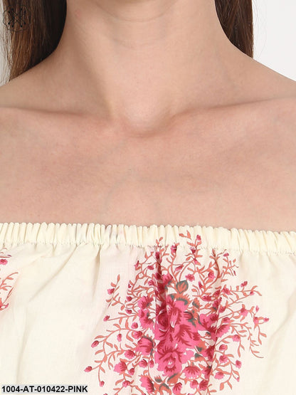 Women Printed Pink Short Sleeves Cowl Neck Cotton A-Line Kurta