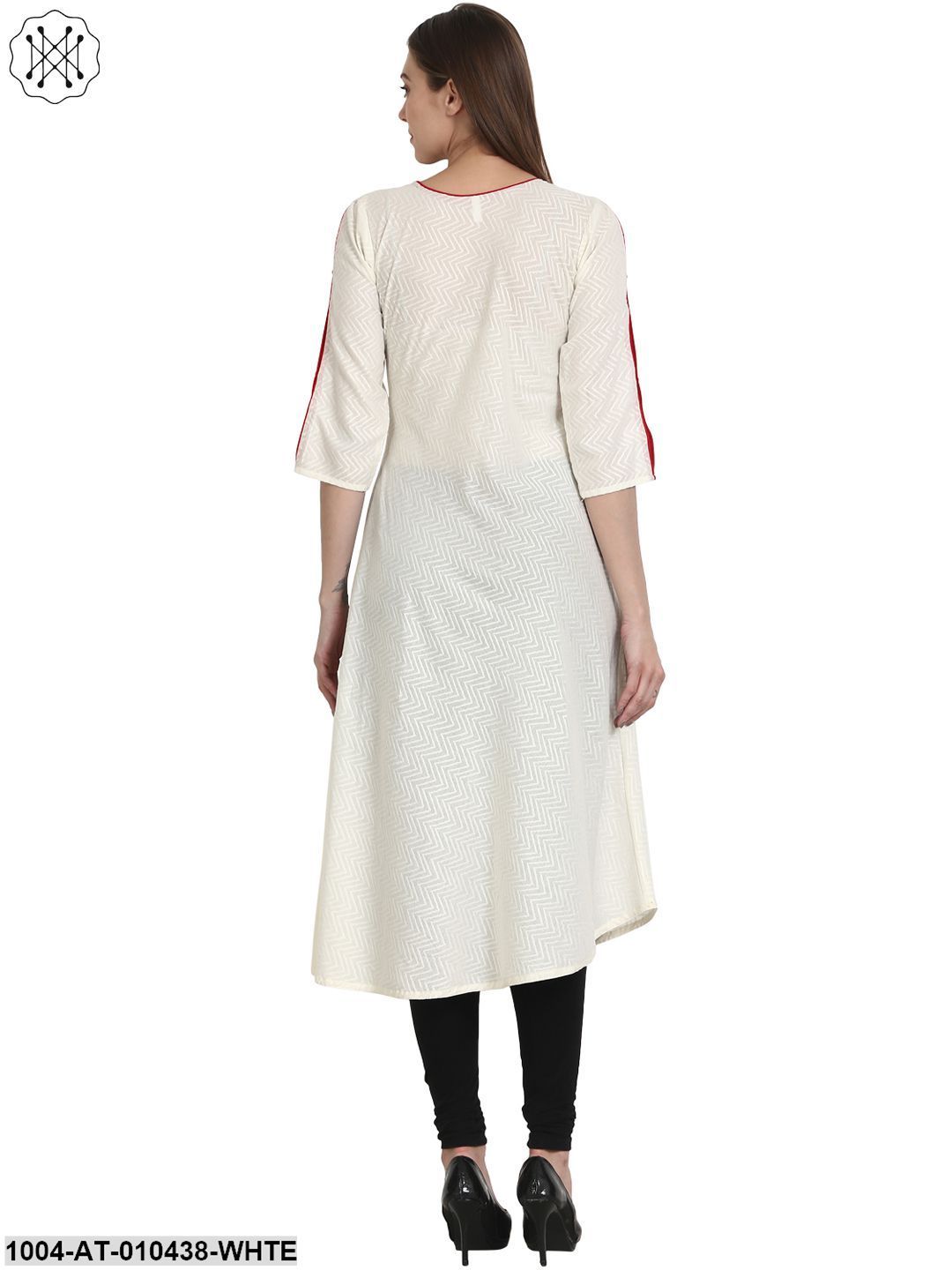 Women Solid White Three-Quarter Sleeves Round Neck Cotton A-Line Kurta