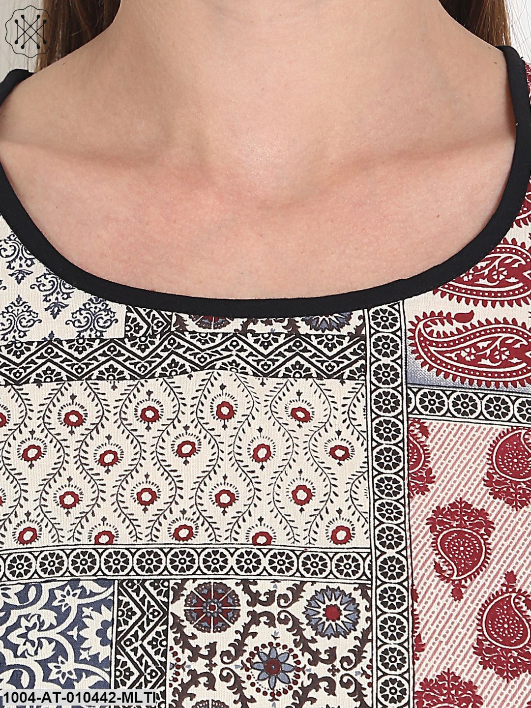 Women Printed Multi Short Sleeves Round Neck Cotton A-Line Kurta