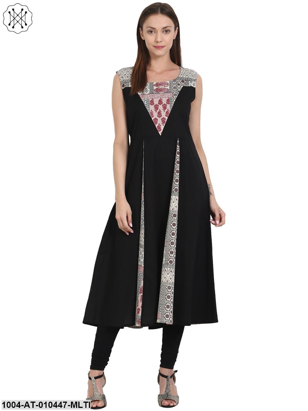 Women Printed Multi Sleeveless Scoop Neck Cotton A-Line Kurta