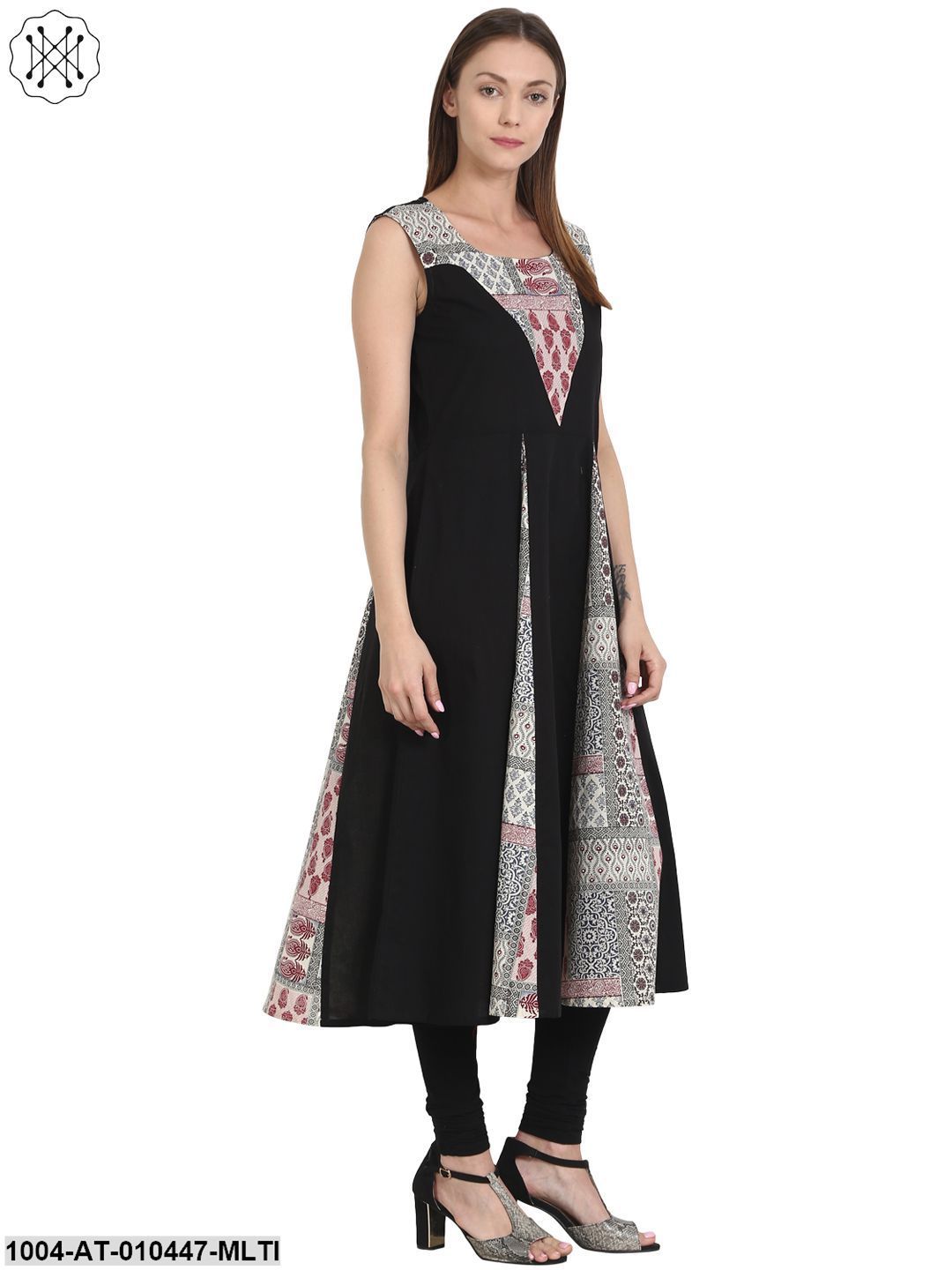 Women Printed Multi Sleeveless Scoop Neck Cotton A-Line Kurta