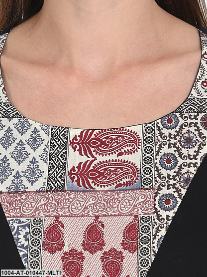 Women Printed Multi Sleeveless Scoop Neck Cotton A-Line Kurta