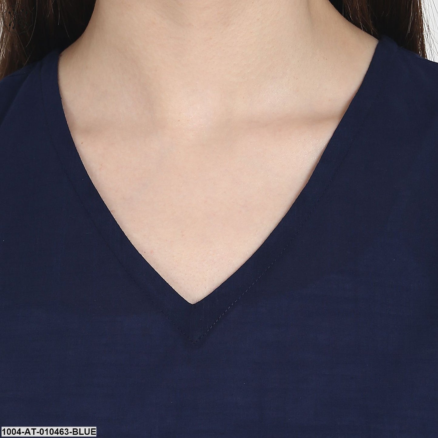 Women Printed Blue Sleeveless V-Neck Cotton A-Line Kurta
