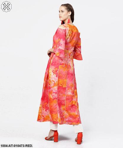 Red Printed 3/4Th Flared Sleeve Round Neck Anarkali Kurta