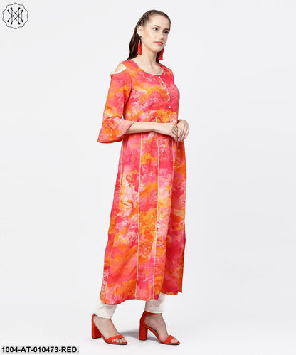 Red Printed 3/4Th Flared Sleeve Round Neck Anarkali Kurta