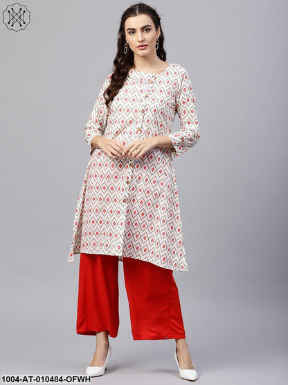 Multi Colored Kurta With Half Sleeves And V-Neck