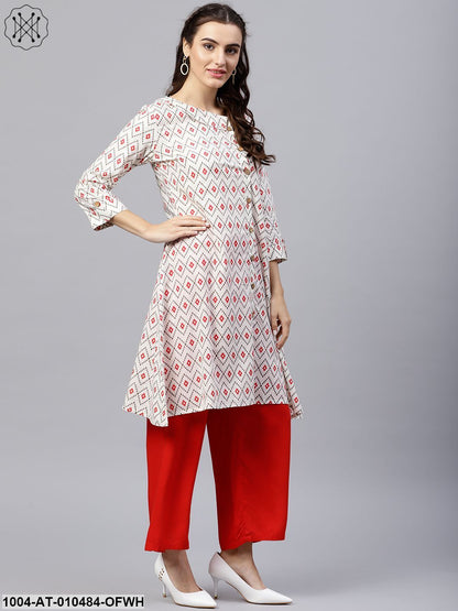Multi Colored Kurta With Half Sleeves And V-Neck