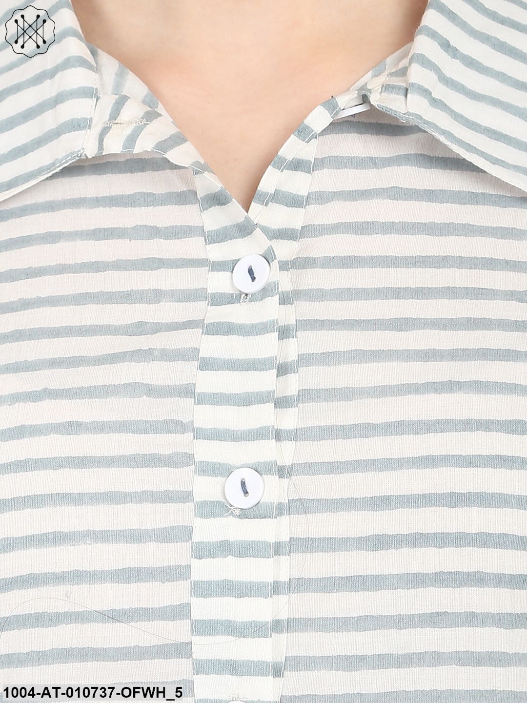Off White Striped Half Sleeve Cotton Low High Kurta