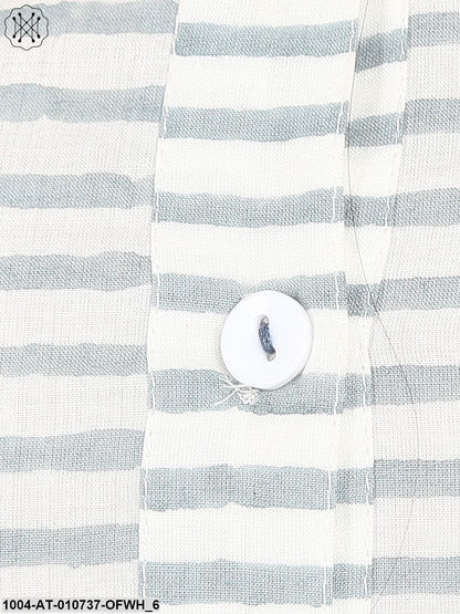 Off White Striped Half Sleeve Cotton Low High Kurta