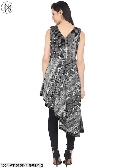 Grey Printed Sleeveless Cotton Anarkali Kurta