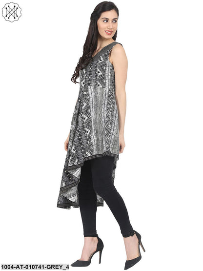 Grey Printed Sleeveless Cotton Anarkali Kurta
