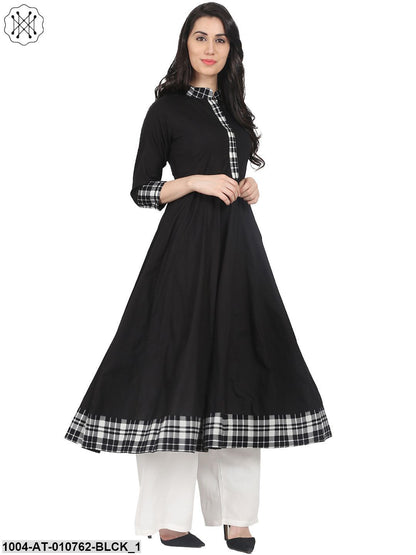 Black 3/4Th Sleeve Cotton Anarkali Kurta