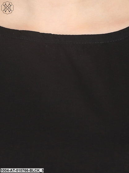 Black 3/4Th Sleeve Cold Shoulder Cotton Anarkali Kurta With Double Pocket
