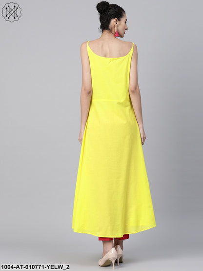 Yellow Block Printed Sleeveless Cotton Anarkali Kurta
