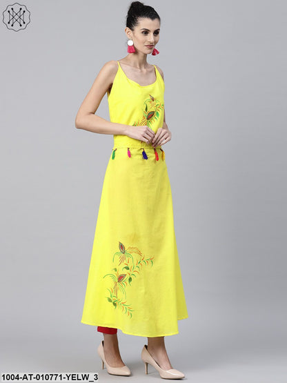 Yellow Block Printed Sleeveless Cotton Anarkali Kurta