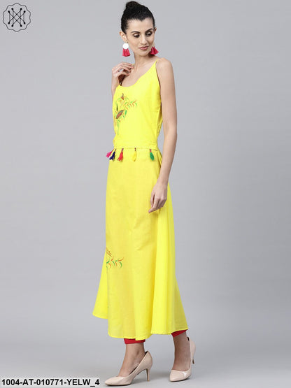 Yellow Block Printed Sleeveless Cotton Anarkali Kurta