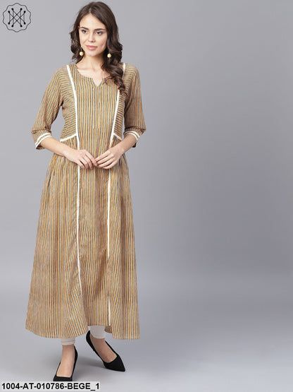 Beige Half Sleeve Cotton Anarkali Kurta