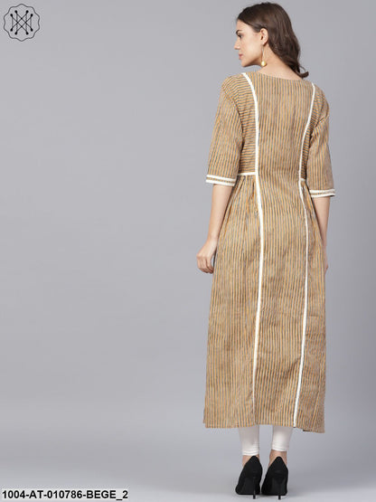Beige Half Sleeve Cotton Anarkali Kurta