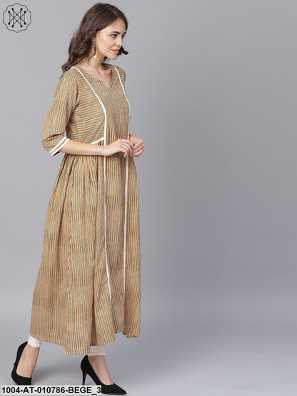 Beige Half Sleeve Cotton Anarkali Kurta