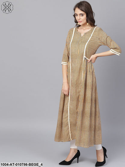 Beige Half Sleeve Cotton Anarkali Kurta