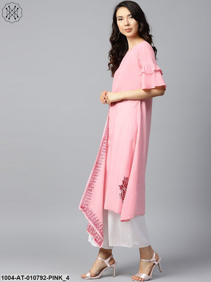 Pink Block Printed Half Umbrella Sleeve Cotton A-Line Kurta