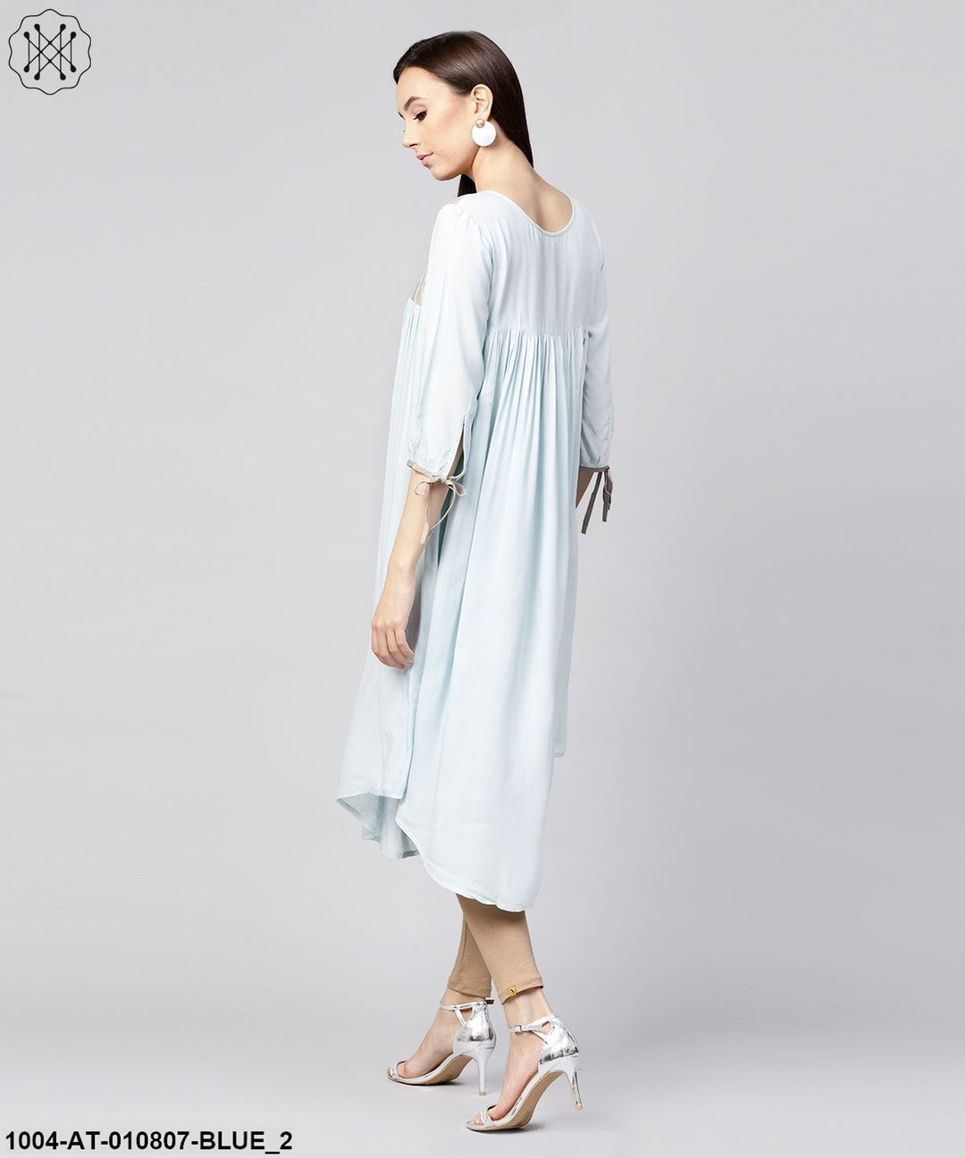 Blue 3/4Th Sleeve Rayon Low High A-Line Kurta