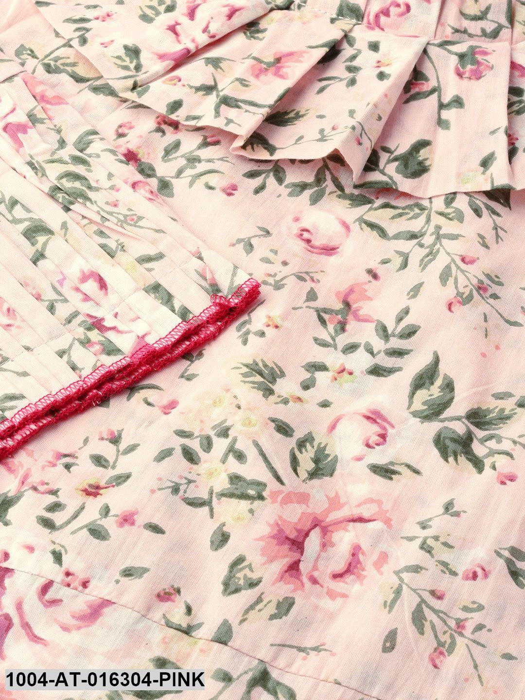 Pastel Pink Three-Quarter Sleeves Straight Floral Printed  Kurta