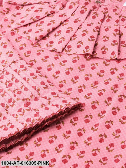 Pink Three-Quarter Sleeves Straight Ethnic Motifs Printed  Kurta