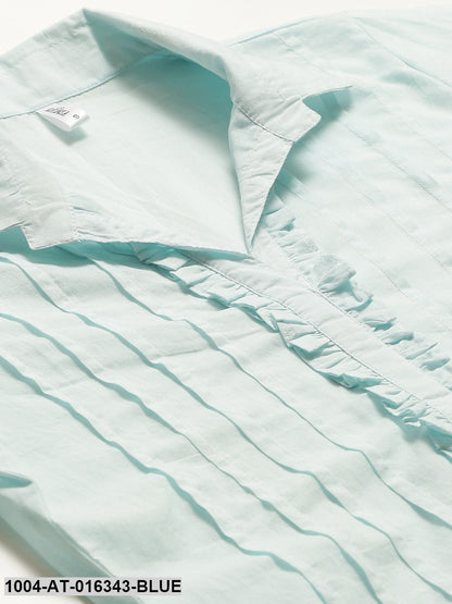 Blue Three-Quarter Sleeves Straight Solid Solid Cotton Kurta