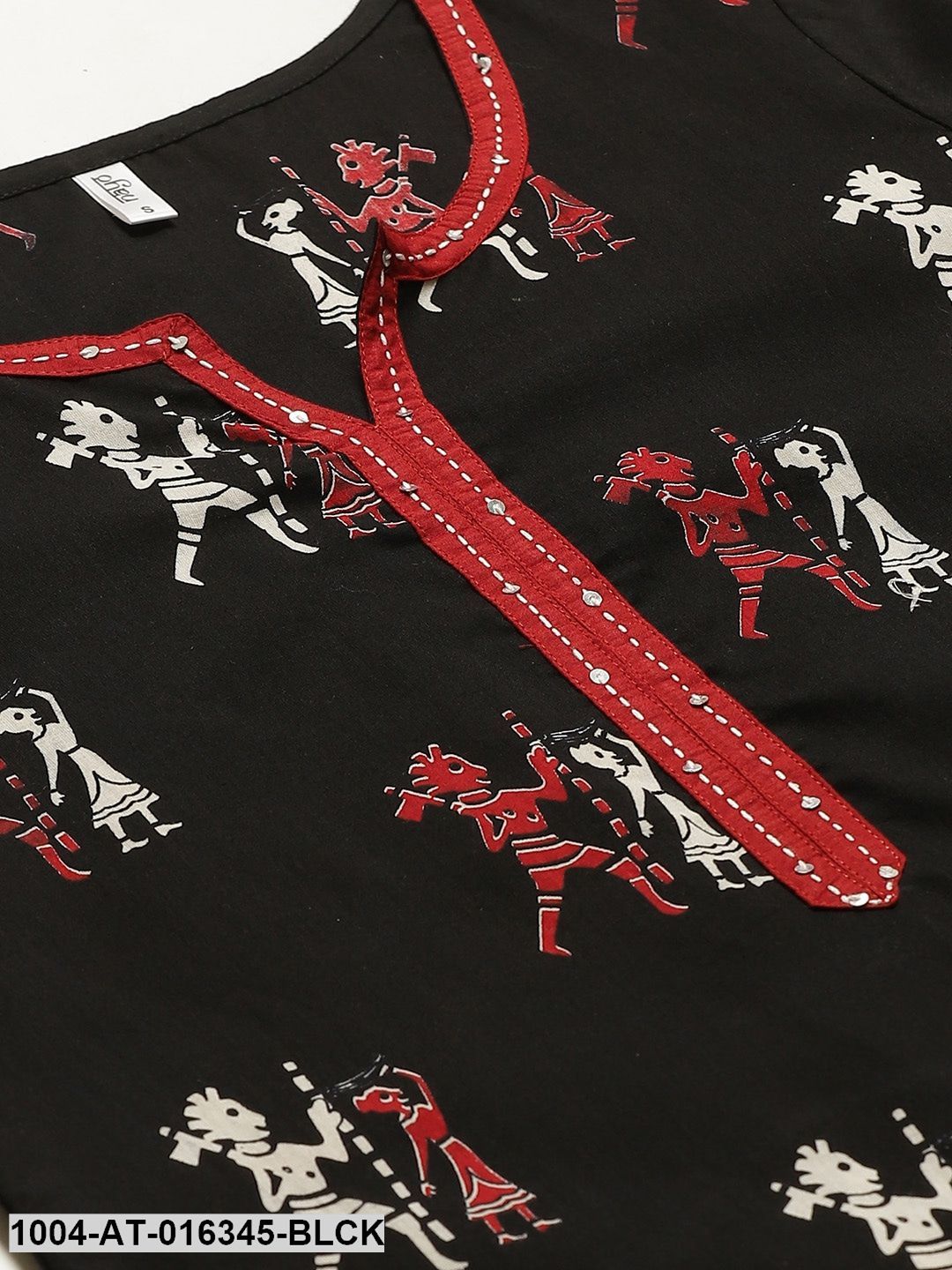 Black Three-Quarter Sleeves Straight Quirky Printed Cotton Kurta