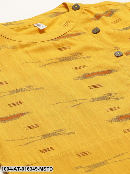 Mustard Three-Quarter Sleeves Straight Abstract Yoke Design Cotton Kurta