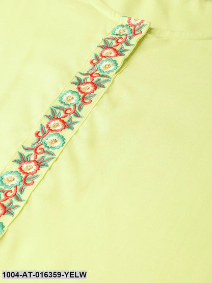 Limeyellow Three-Quarter Sleeves Straight Solid Yoke Design Viscose Rayon Kurta