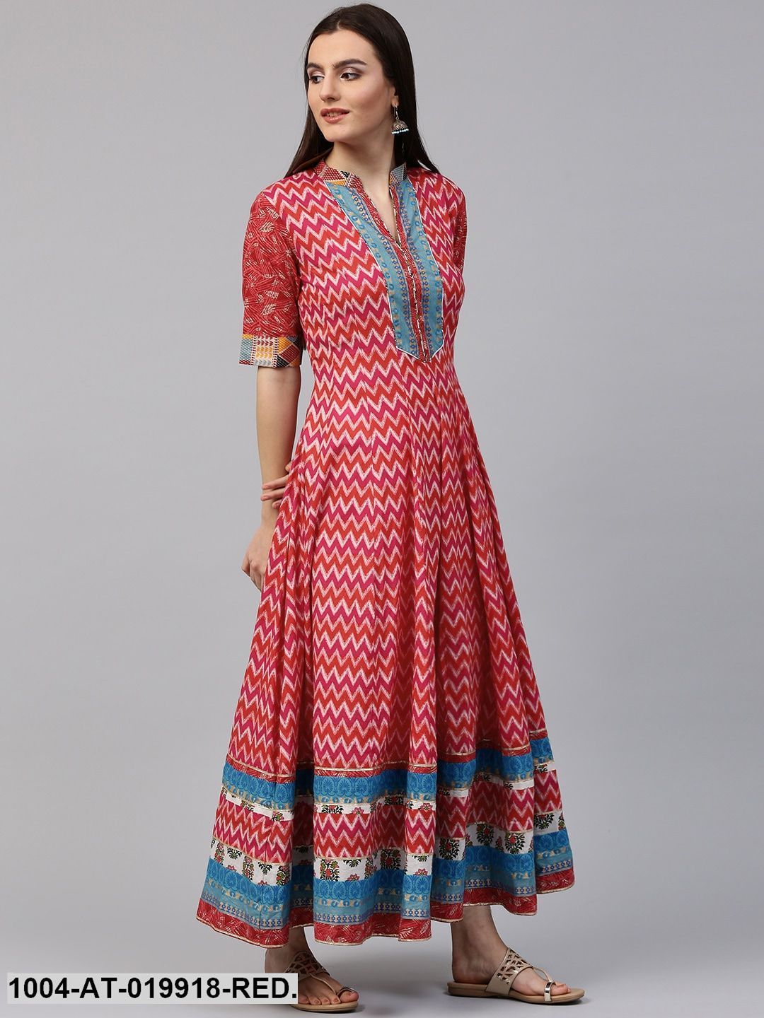 Red & Pink Printed Anarkali Kurta