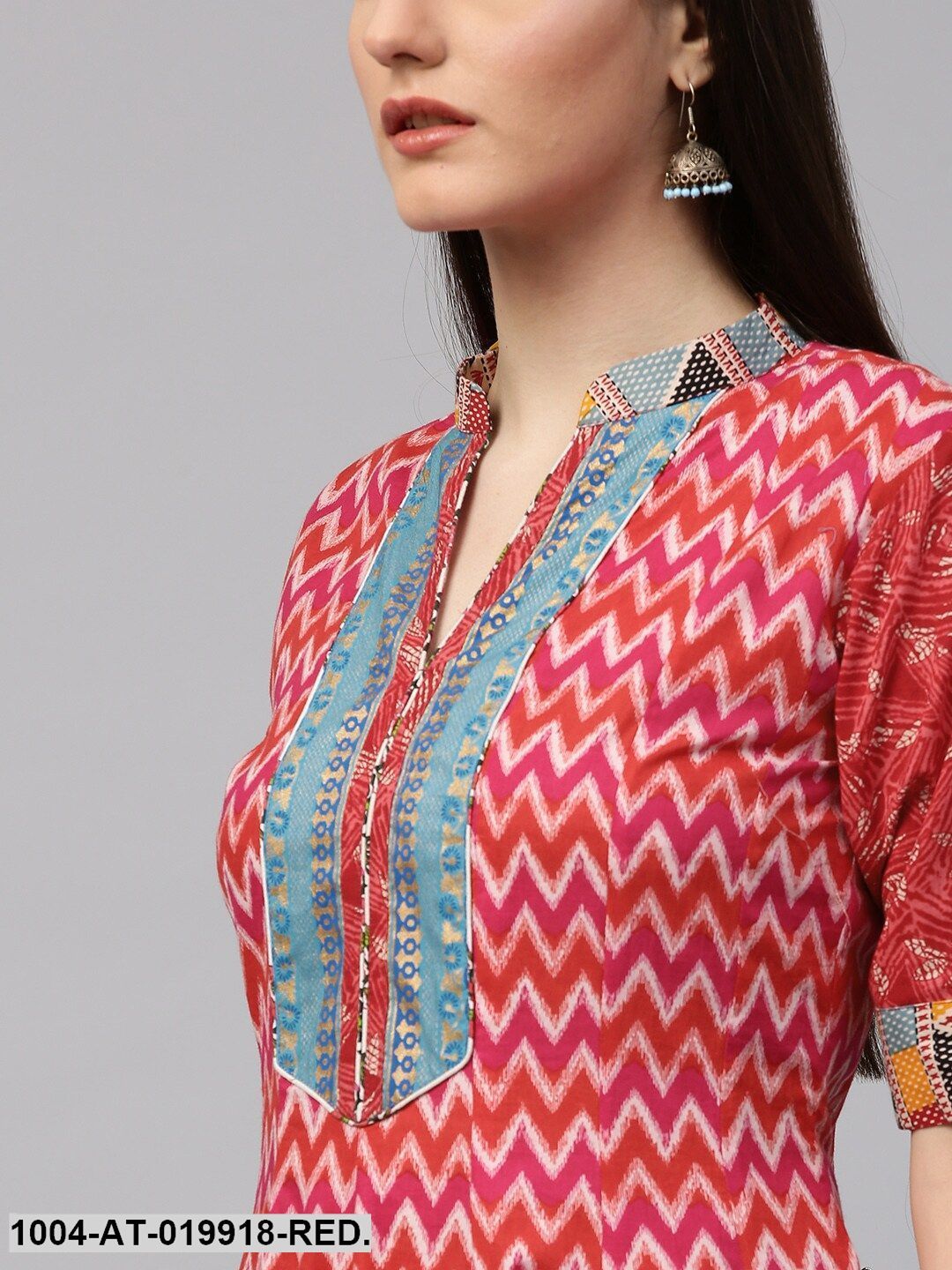 Red & Pink Printed Anarkali Kurta