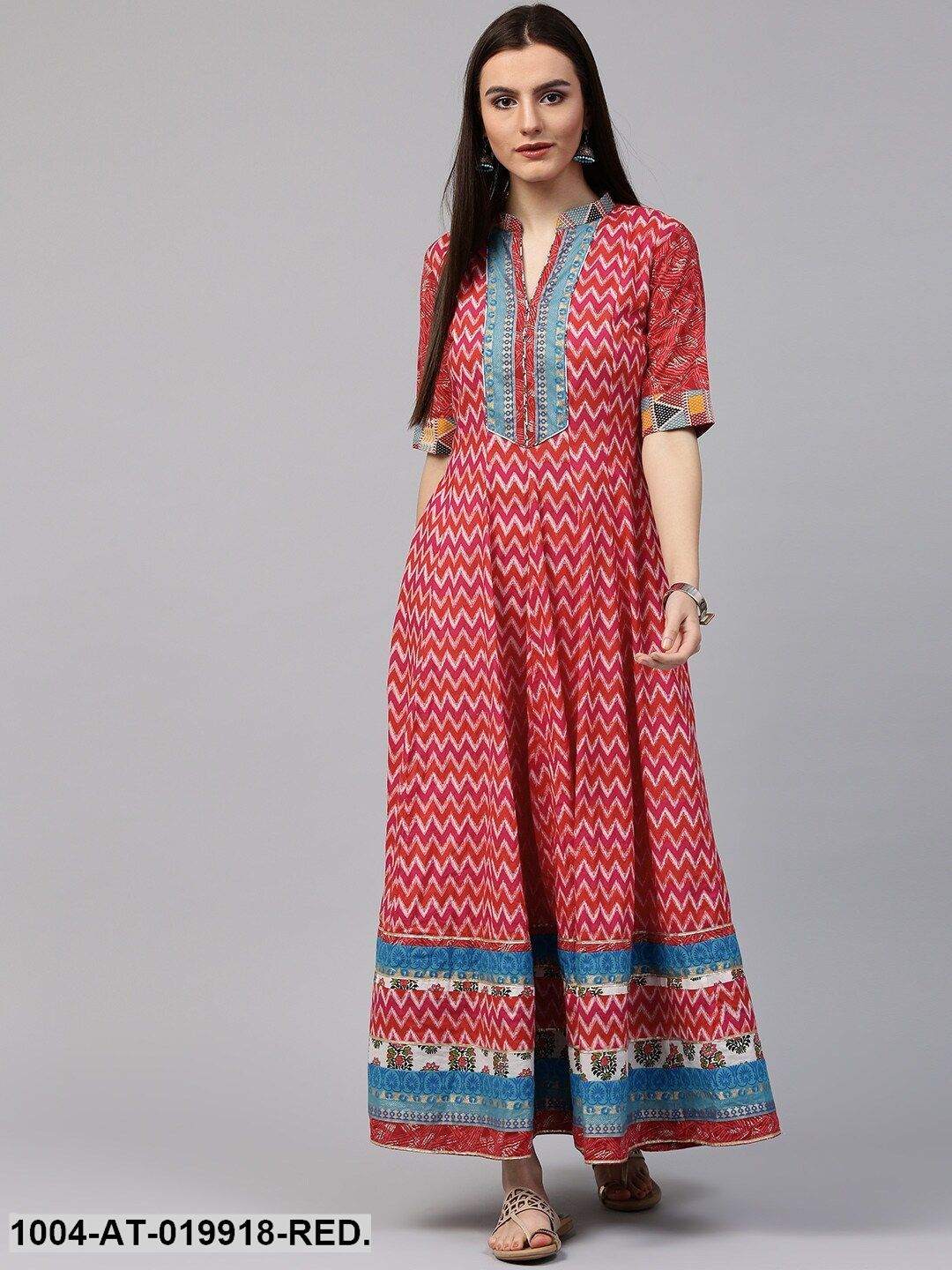 Red & Pink Printed Anarkali Kurta