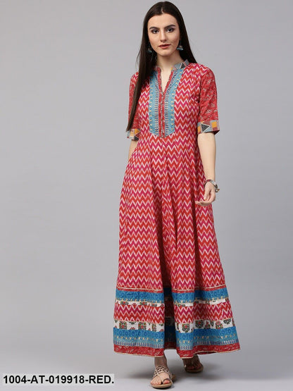 Red & Pink Printed Anarkali Kurta