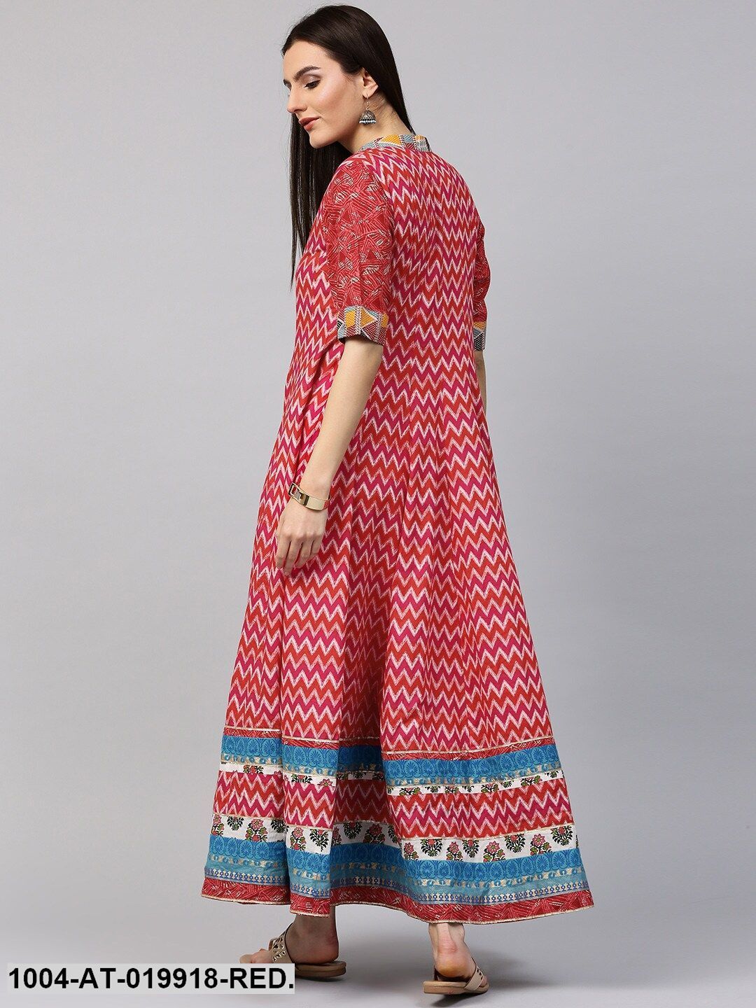 Red & Pink Printed Anarkali Kurta