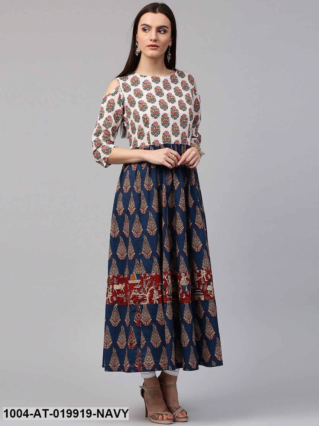 Navy & Off-White Printed Anarkali Kurta