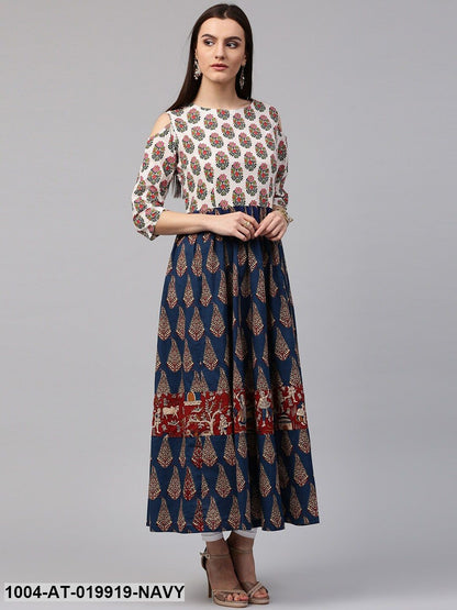 Navy & Off-White Printed Anarkali Kurta