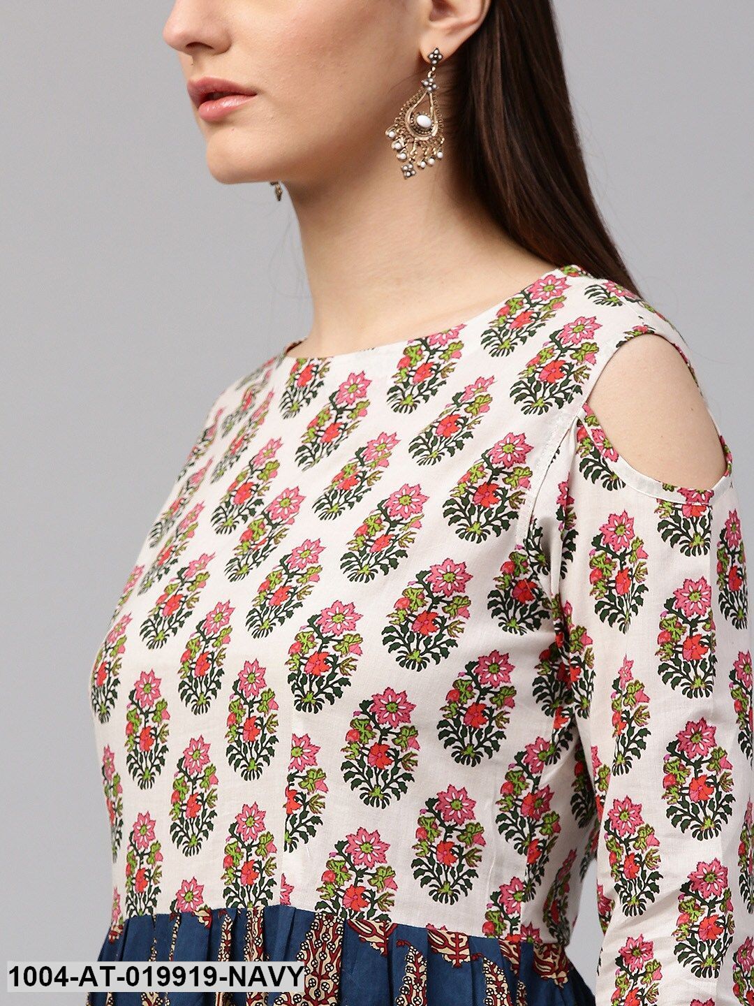 Navy & Off-White Printed Anarkali Kurta