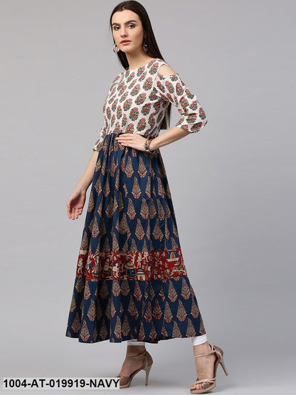 Navy & Off-White Printed Anarkali Kurta