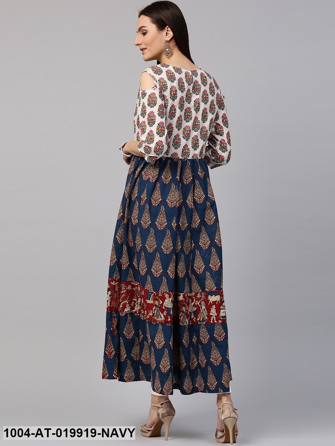 Navy & Off-White Printed Anarkali Kurta