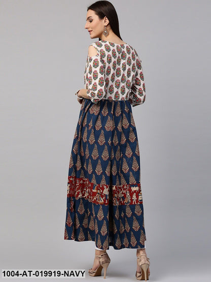 Navy & Off-White Printed Anarkali Kurta