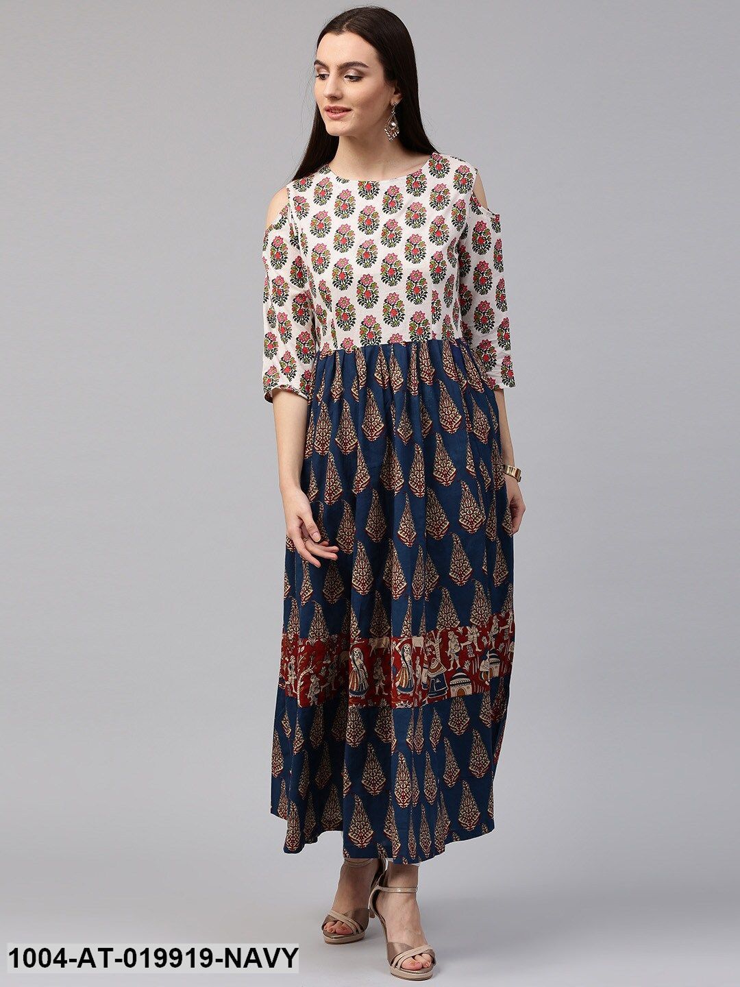 Navy & Off-White Printed Anarkali Kurta
