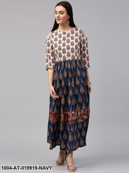 Navy & Off-White Printed Anarkali Kurta