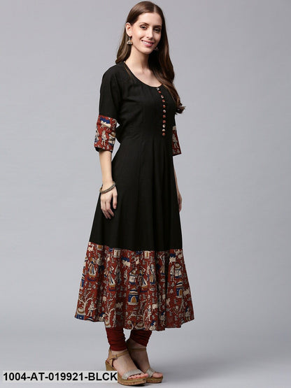 Black & Rust Orange Printed Anarkali Kurta