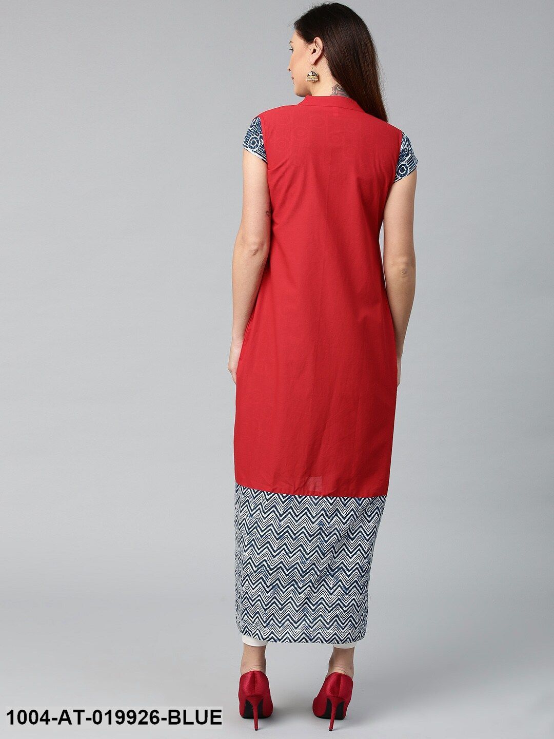 Blue Printed A-Line Kurta with Longline Jacket