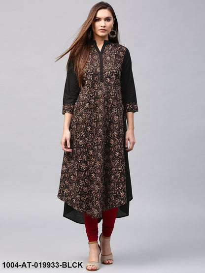 Black & Brown Printed A-Line Kurta
