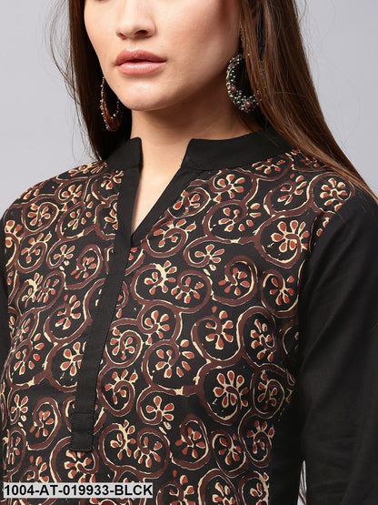 Black & Brown Printed A-Line Kurta